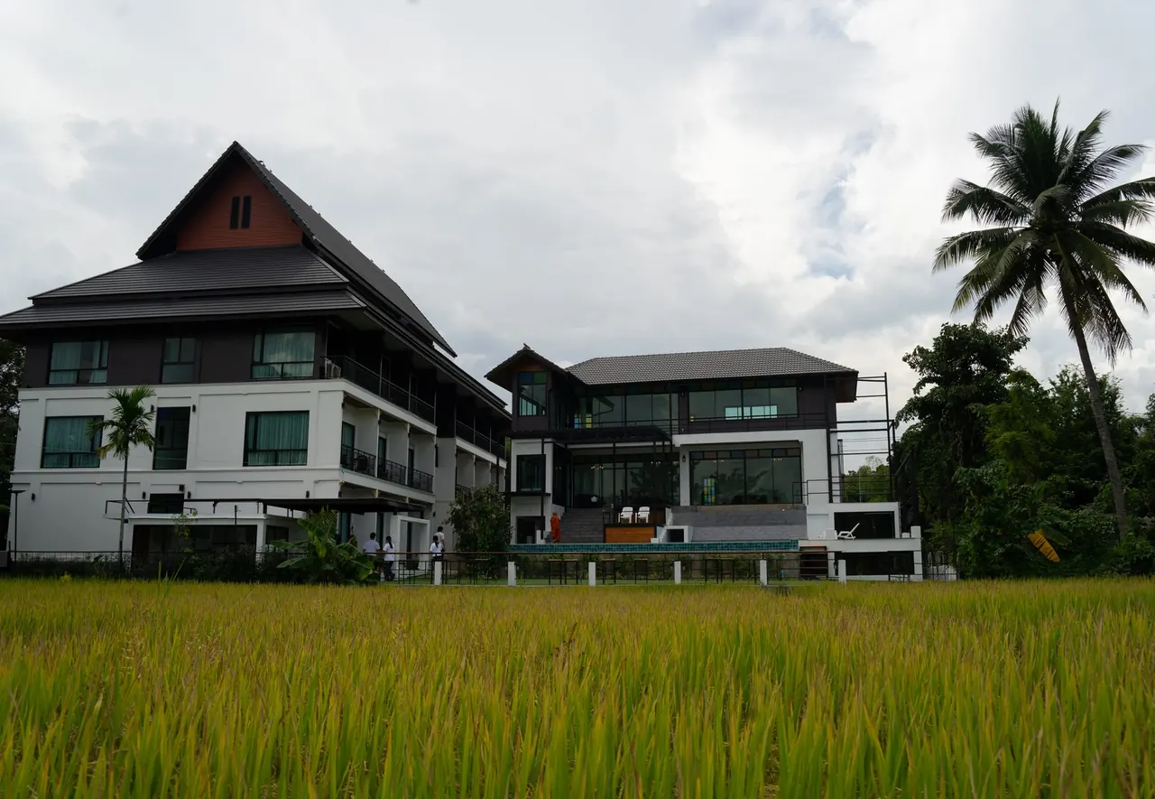 The Warmth Rehab residential building with pool and palm trees
